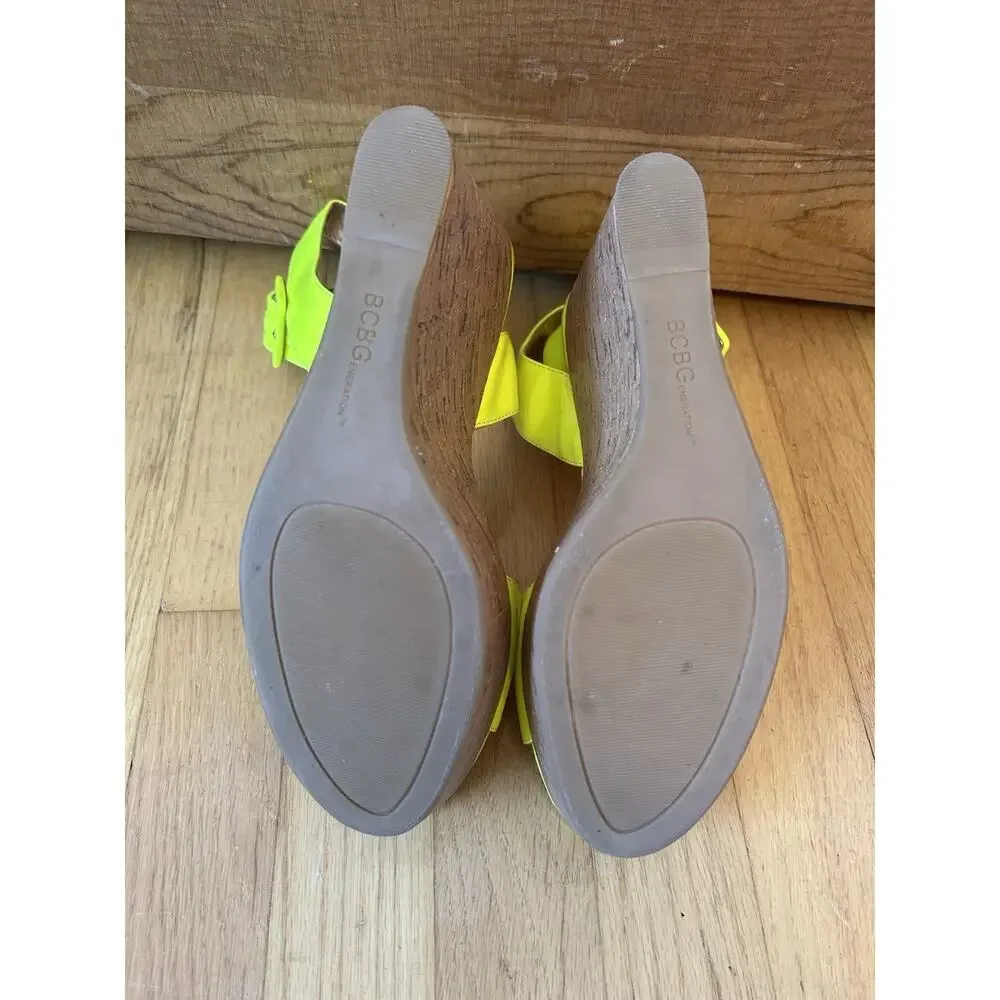 BCBGeneration Neon Yellow Patent Women's Wedges Size 8
